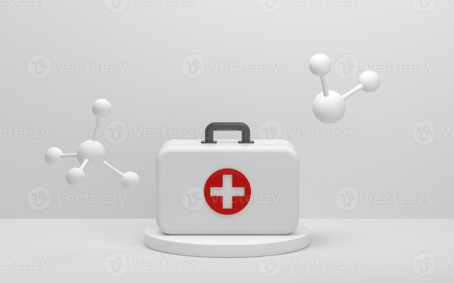 Medical kit and molecules with white background, 3d rendering. photo