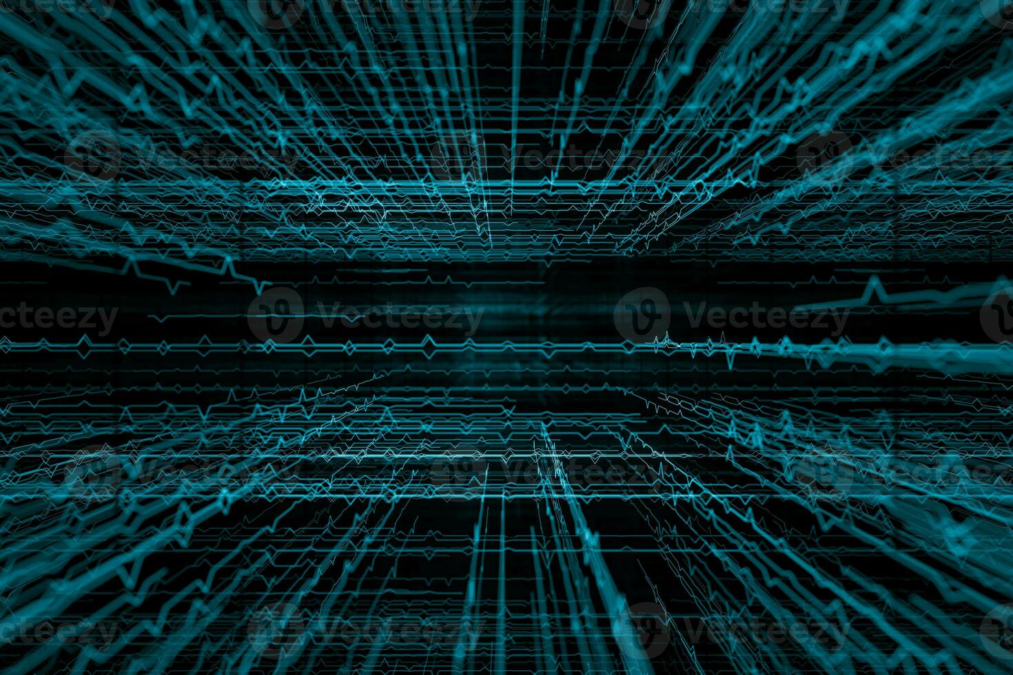 Glowing pulsating graphic lines, scientific background, 3d rendering photo
