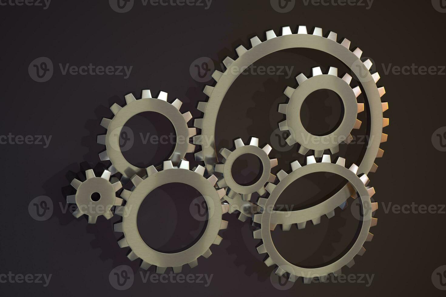 Meshing mechanical gears, metallic parts, 3d rendering. photo