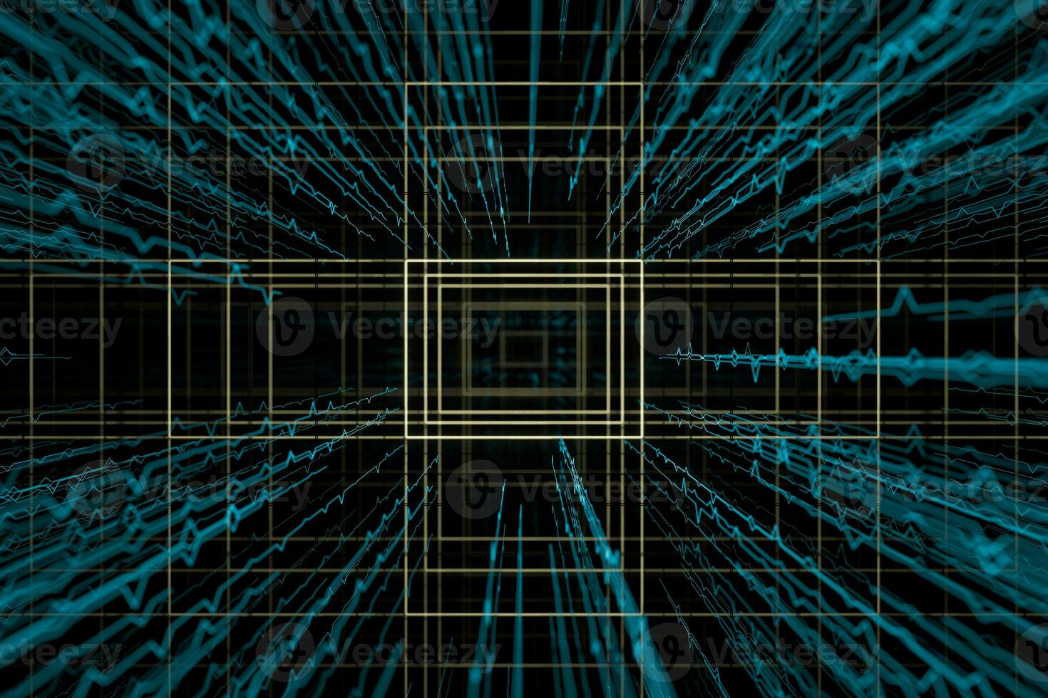 Glowing pulsating graphic lines, scientific background, 3d rendering photo