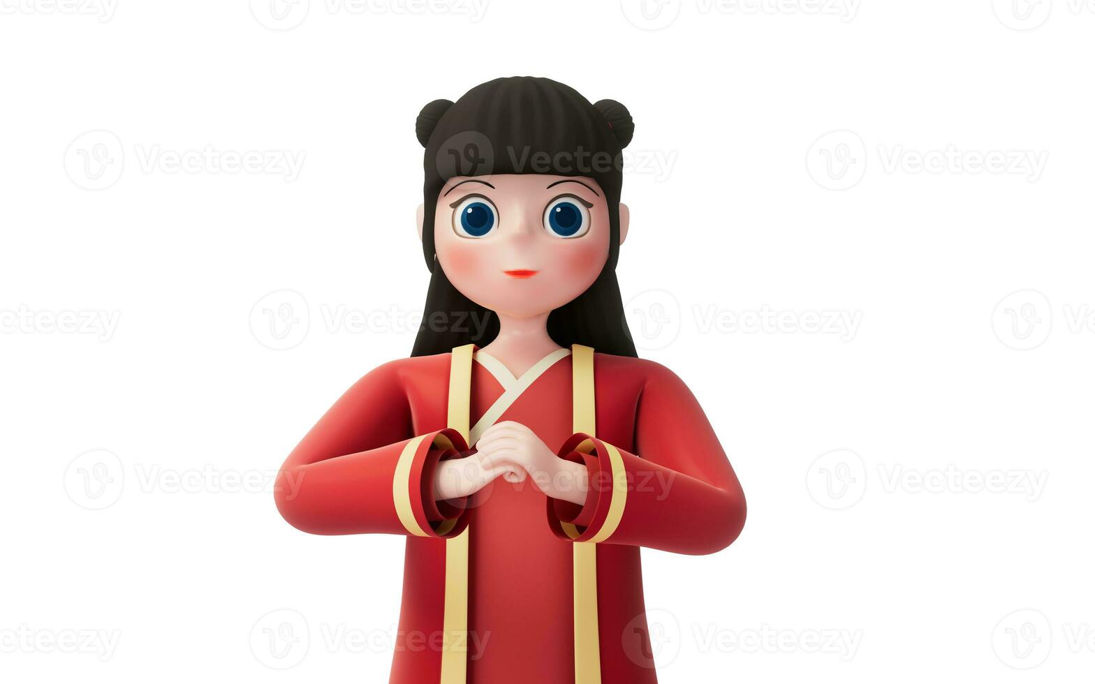 A Chinese girl with white background, cartoon character, 3d rendering. photo