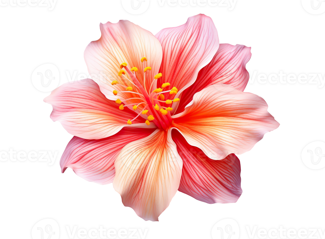 Beautiful and photorealistic, pink flower blossom on transparent background. Bloom, plant. PNG. Close-up view. Cut out element. Generative AI. png