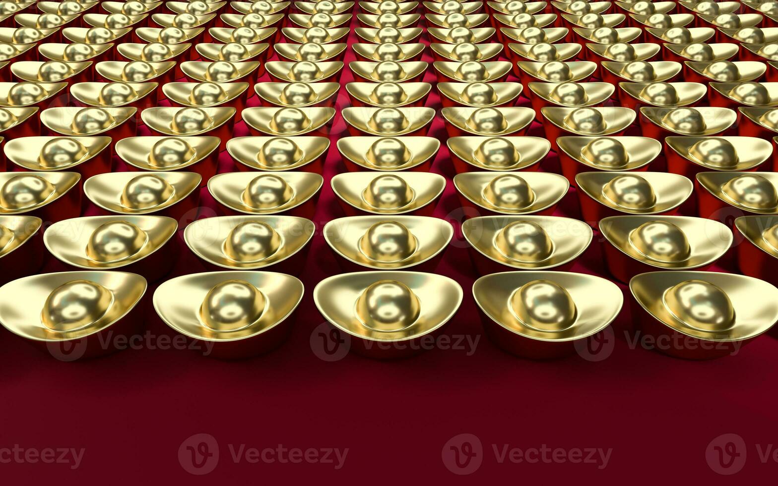 Chinese gold ingot with red background, 3d rendering. photo