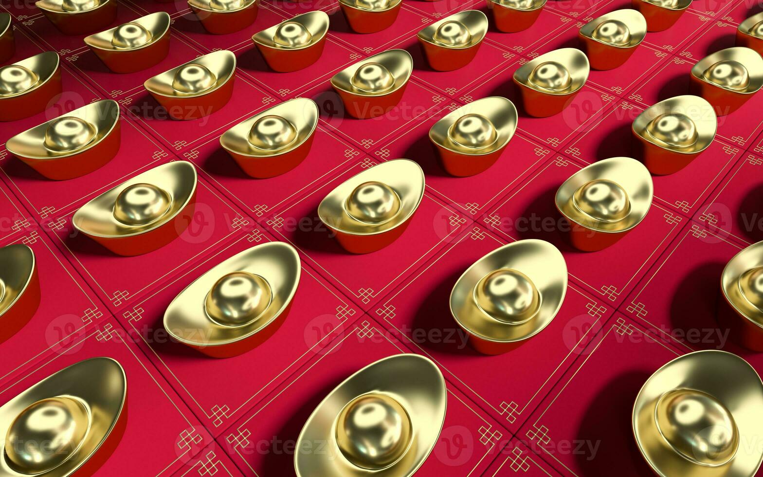 Chinese gold ingot with red background, 3d rendering. photo