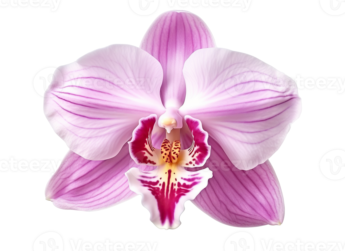Beautiful and photorealistic, pink flower blossom on transparent background. Bloom, plant. PNG. Close-up view. Cut out element. Generative AI. png