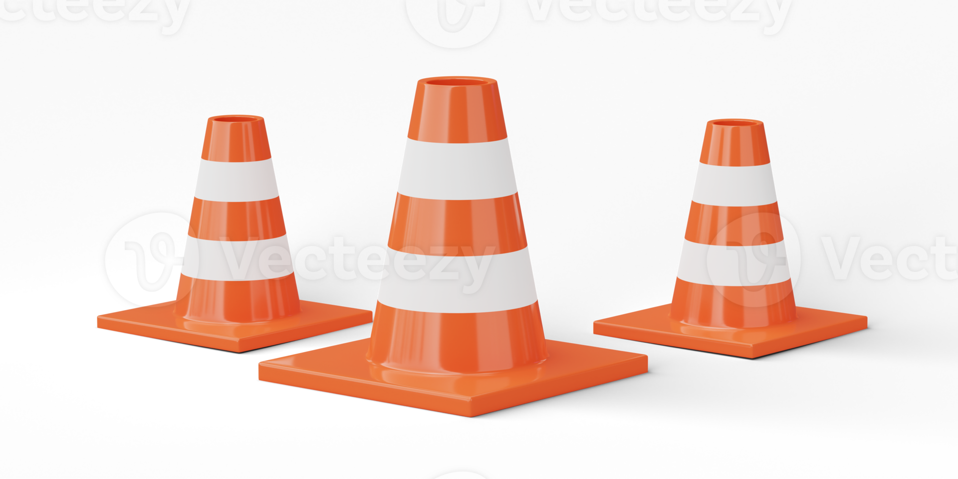 3D Traffic construction cone isolated on transparent background, png file.