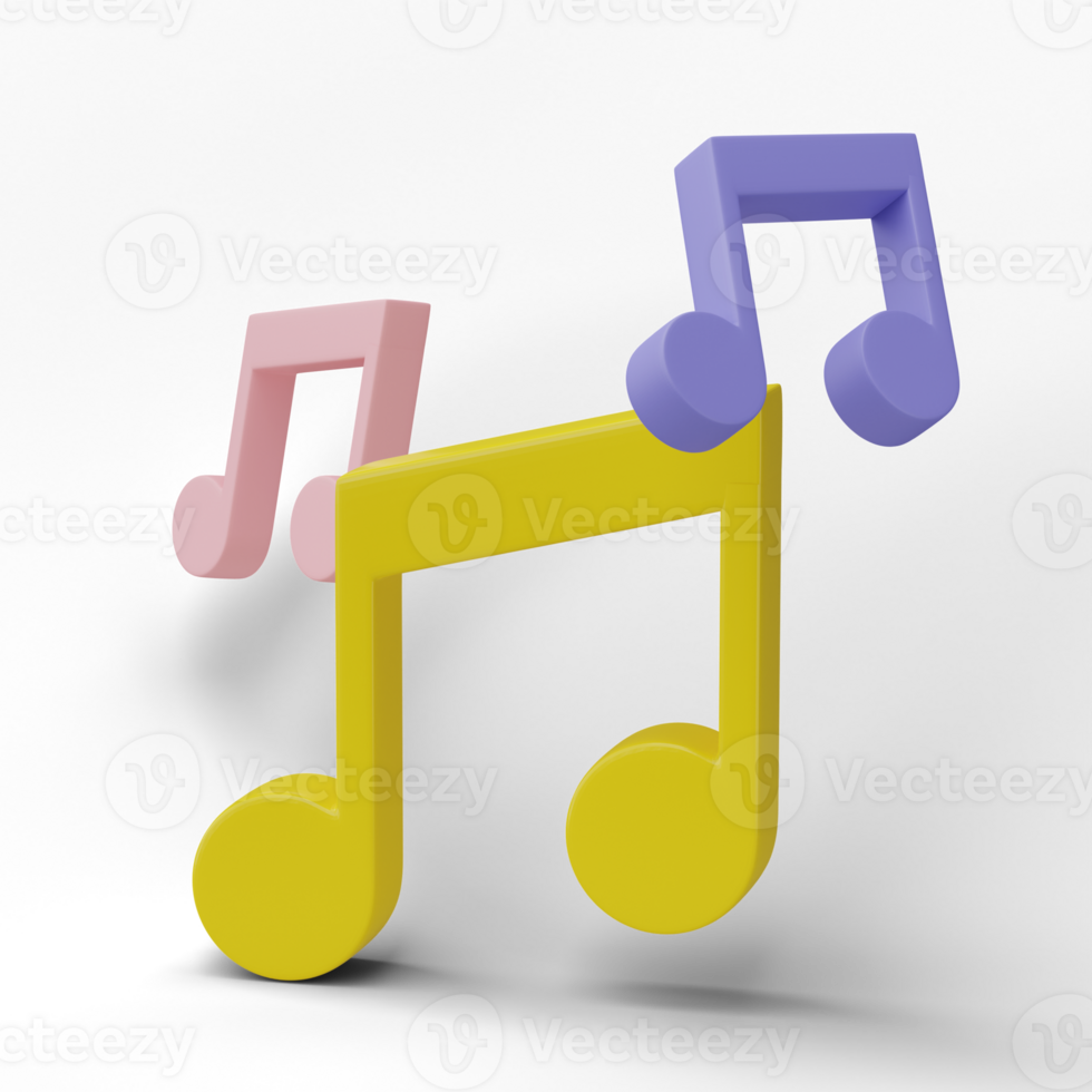 Music note isolated on transparent background. 3D render png