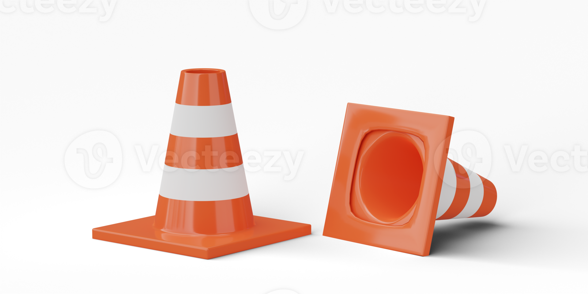 3D Traffic construction cone isolated on transparent background, png file.