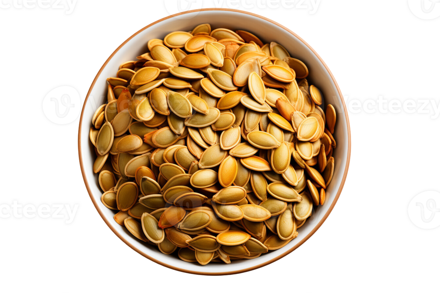 Pumpkin seeds in the bowl on isolated background.Healthy and vegan concept.Created with Generative AI technology. png