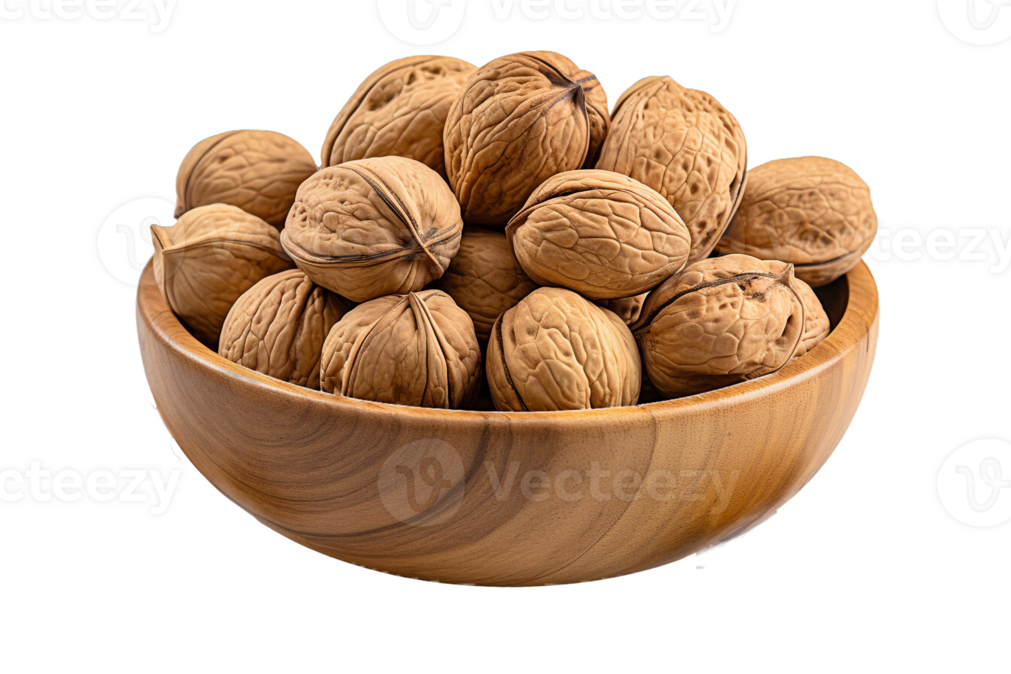 Walnuts in the bowl on isolated background.Healthy and vegan concept.Created with Generative AI technology. png