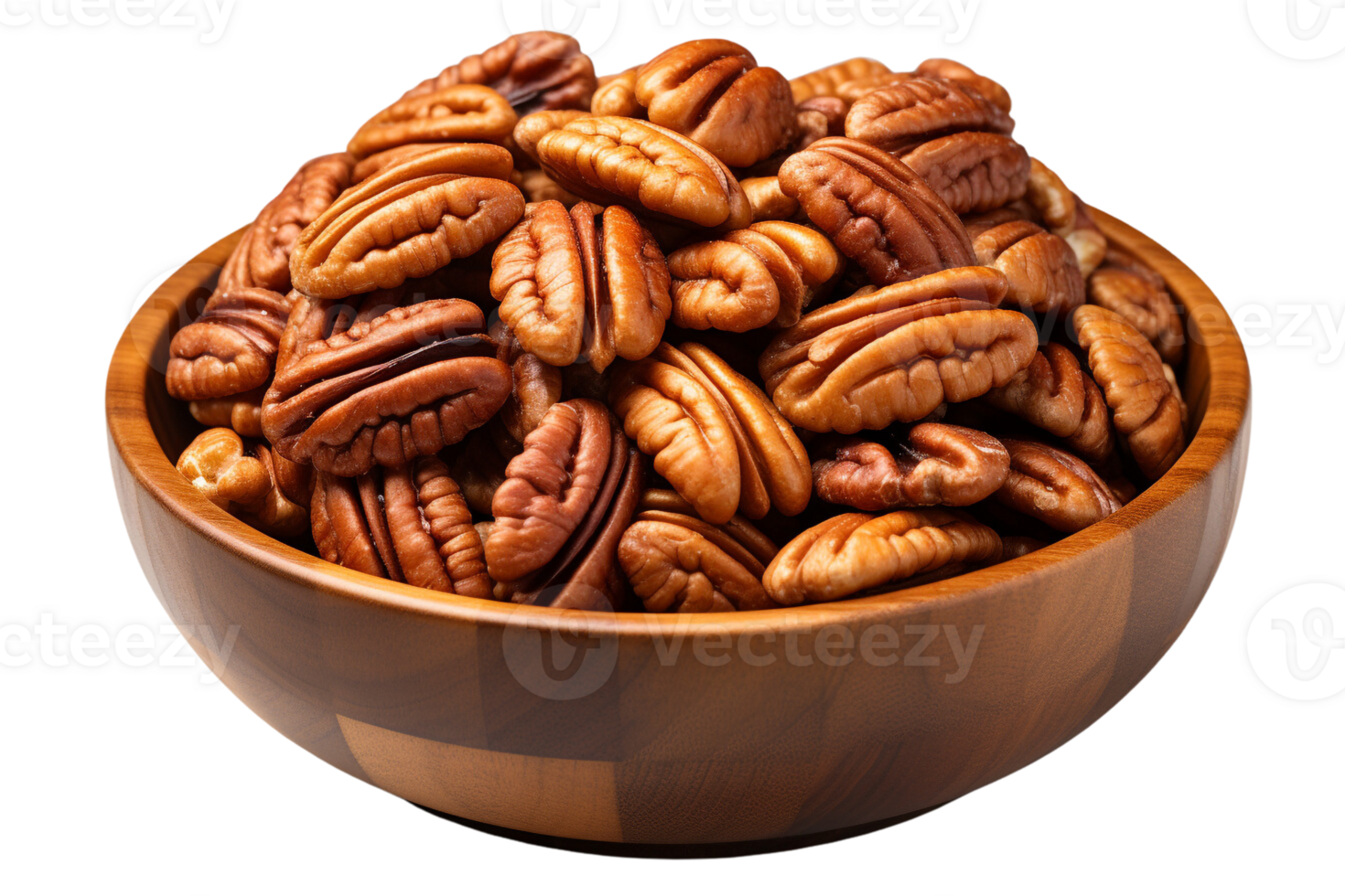 Candied Pecans in the bowl on isolated background.Healthy and vegan concept.Created with Generative AI technology. png