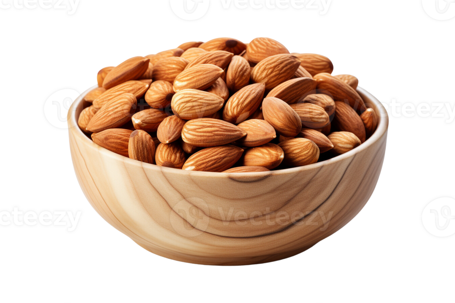 Bowl of almonds on isolated background.Health food concept.Created with Generative AI technology. png