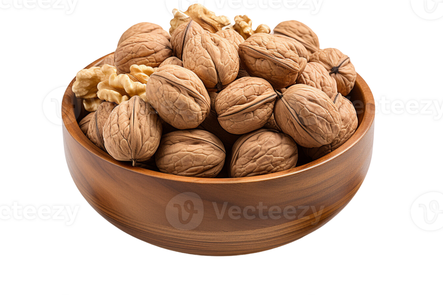 Walnuts in the bowl on isolated background.Healthy and vegan concept.Created with Generative AI technology. png