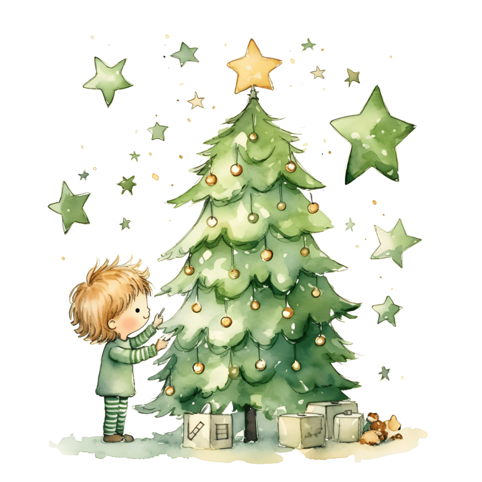 Christmas Pine Tree Holiday Illustration on Transparent PNG Background ai generator