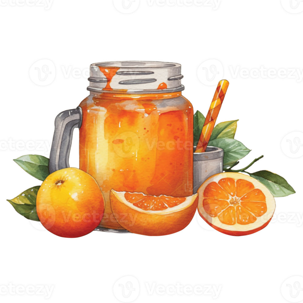 Isolated Orange Fruit Juice Drink and Orange Cake on Transparent PNG Background AI Generative