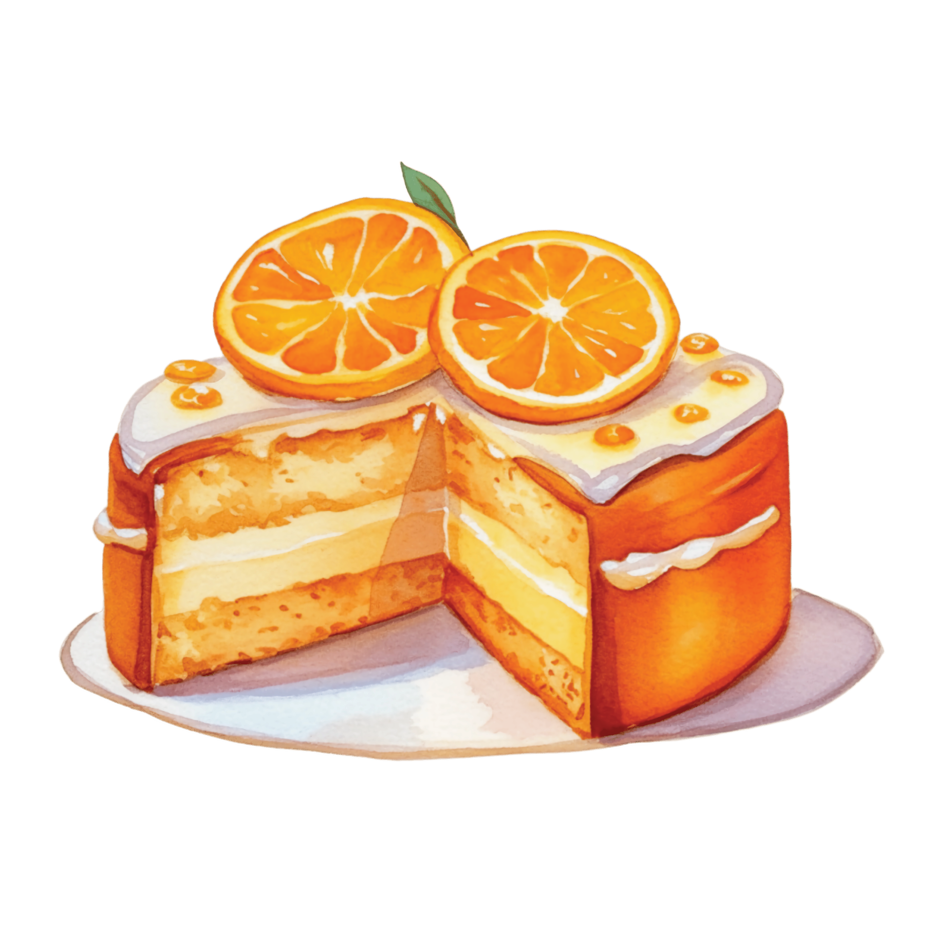 Isolated Orange Fruit Juice Drink and Orange Cake on Transparent PNG ...