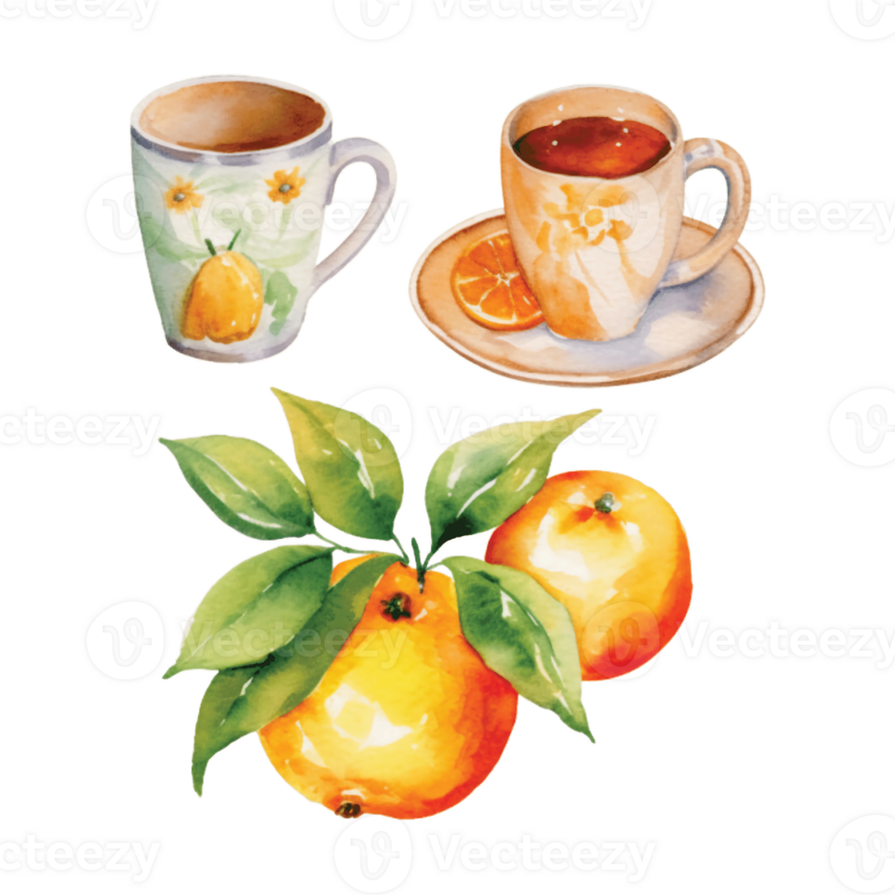 Isolated Orange Fruit Juice Drink and Orange Cake on Transparent PNG Background AI Generative