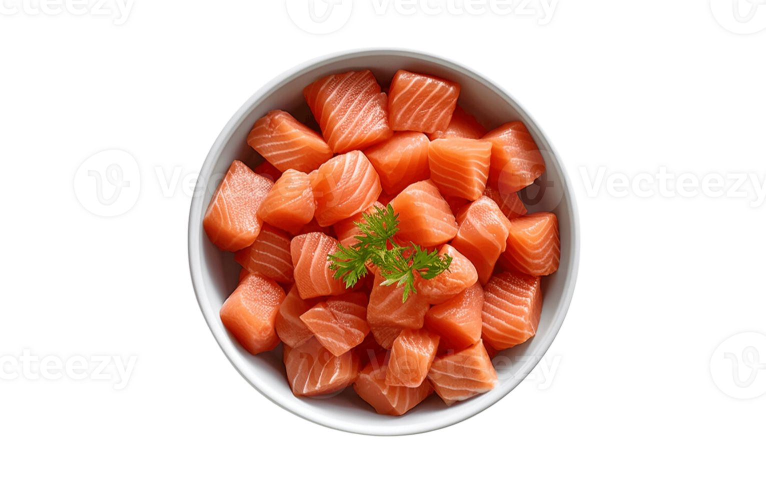 Fresh Salmon Cut into Pieces in an Isolated Bowl on a Transparent PNG Background AI Generative