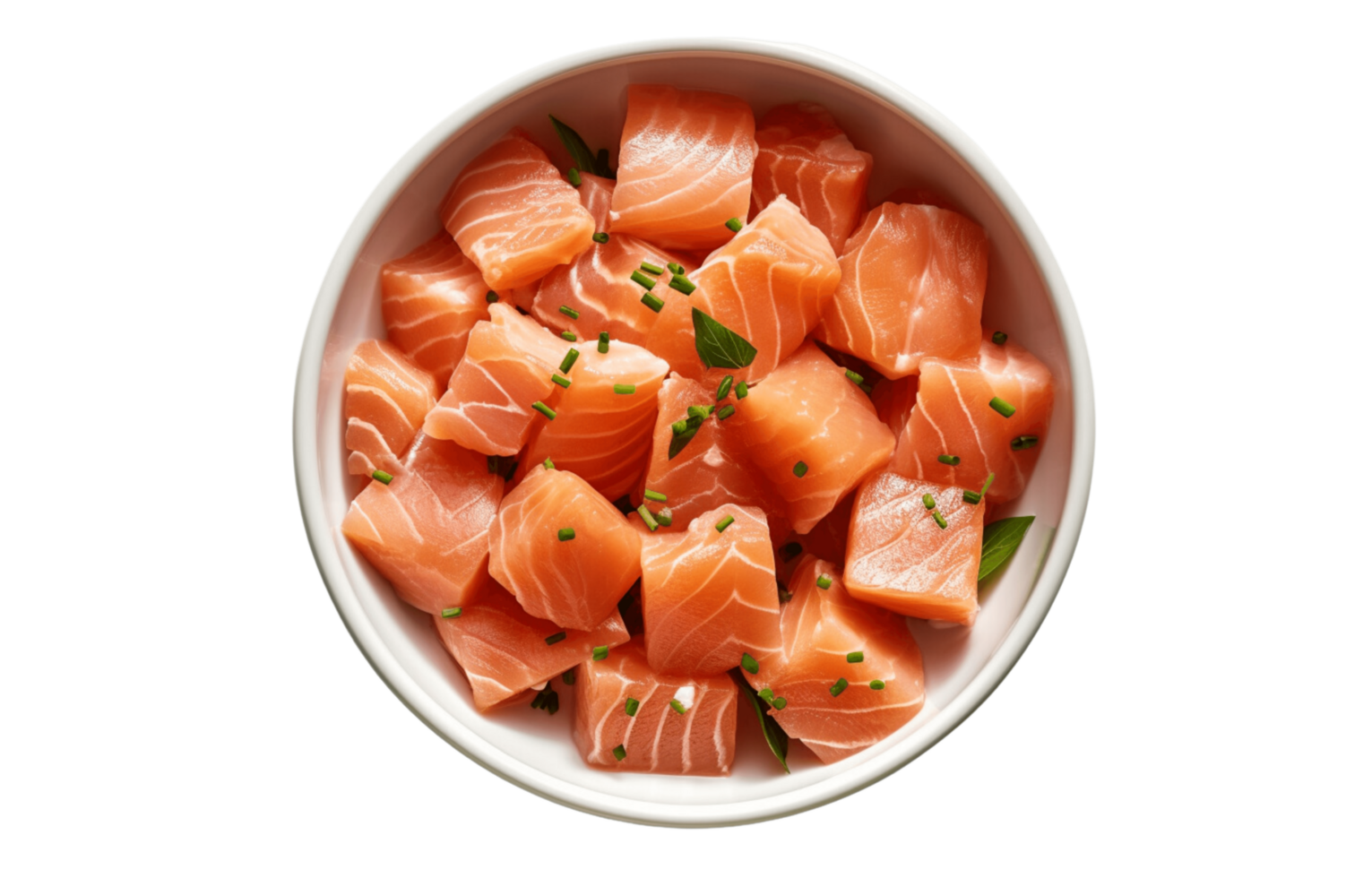 frisch Lachs Schnitt in Stücke im ein isoliert Schüssel auf ein transparent png Hintergrund ai generativ