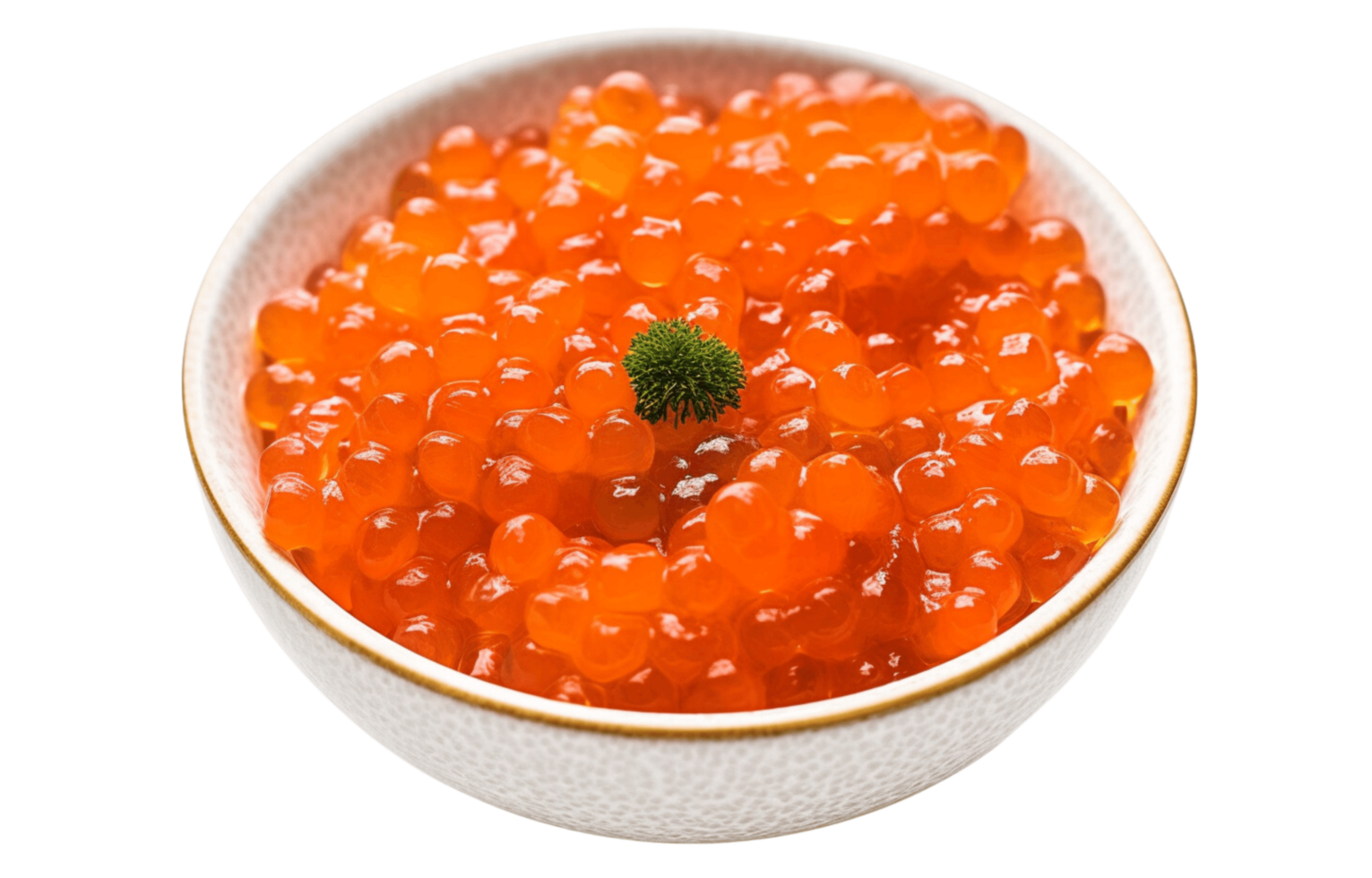 Top view, Fresh salmon roe in bowl isolated on a Transparent PNG Background AI Generative