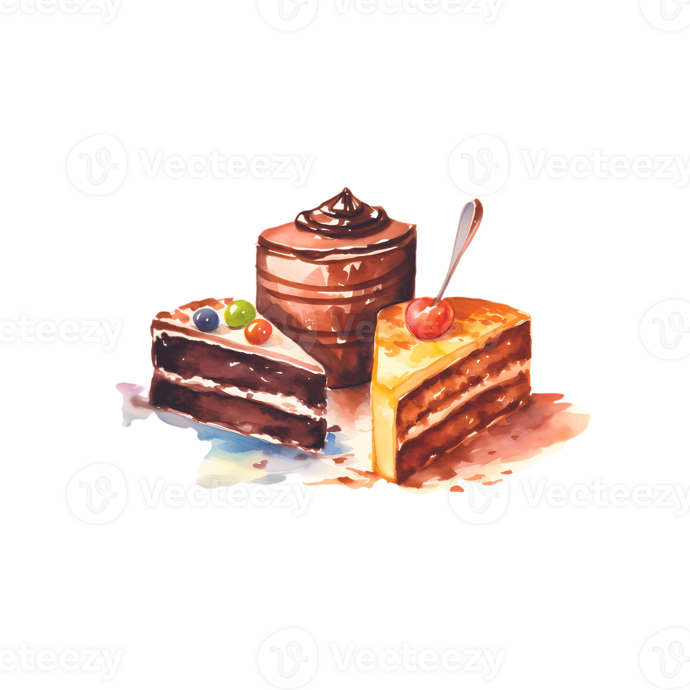 Isolated Cake and Chocolate Drink on Transparent PNG Background AI Generative