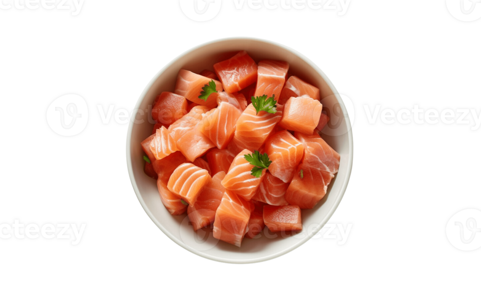 Fresh Salmon Cut into Pieces in an Isolated Bowl on a Transparent PNG Background AI Generative