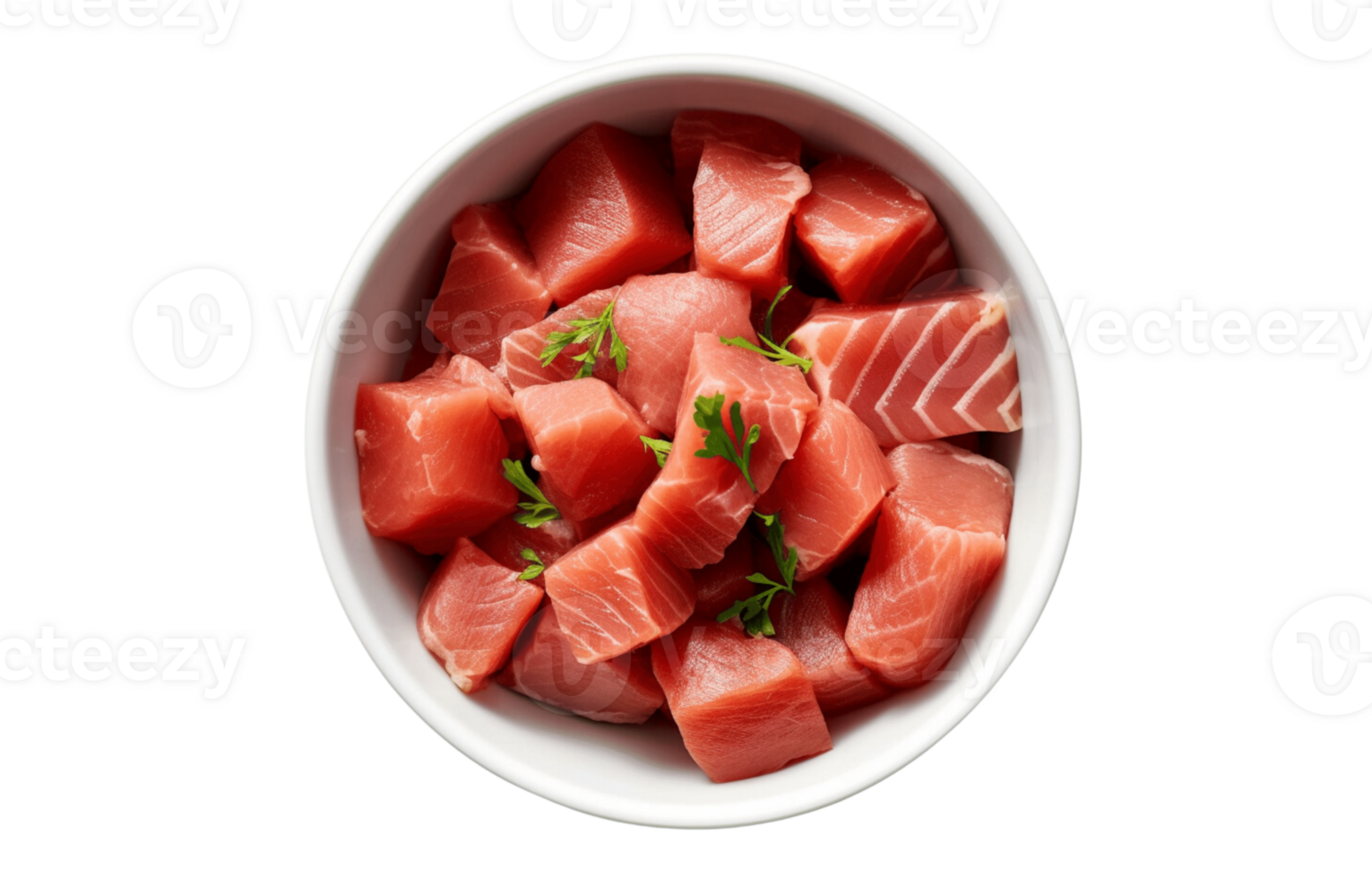 Fresh tuna cut into pieces in bowl isolated on a Transparent PNG Background AI Generative