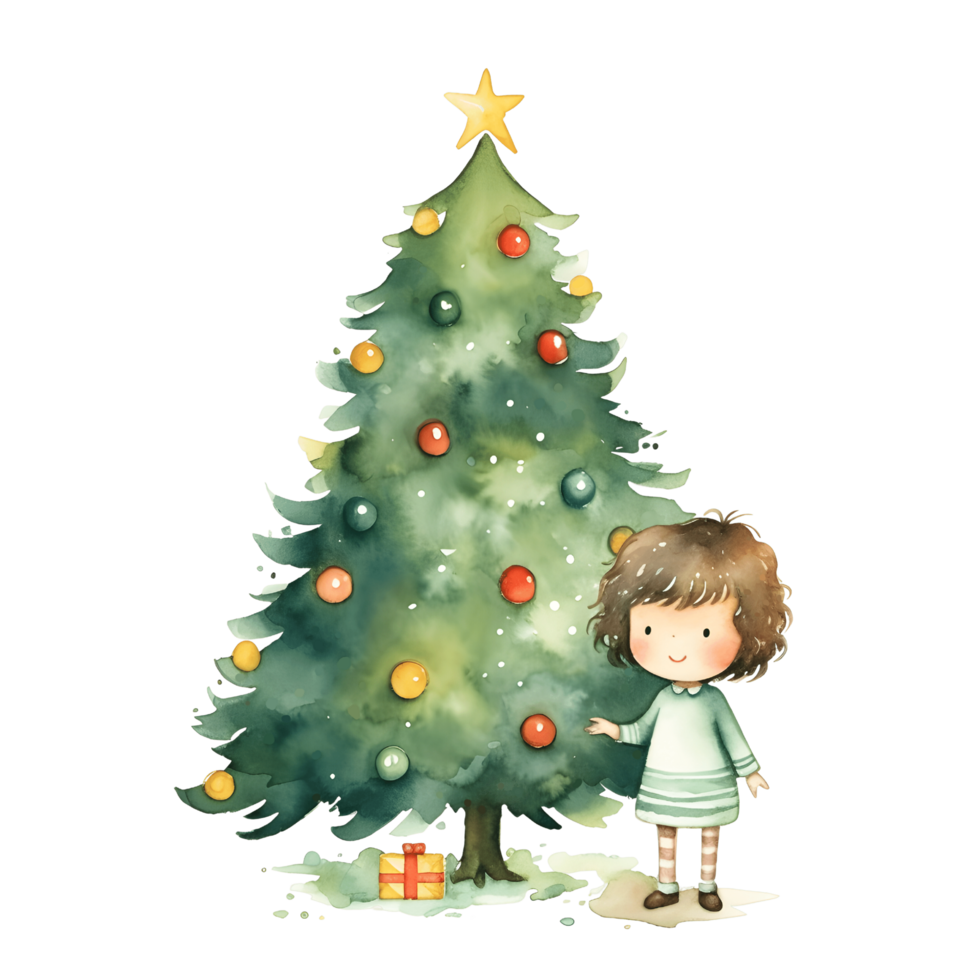 Joyful Watercolor Christmas Pine Festive Holiday on Transparent PNG Background ai generator
