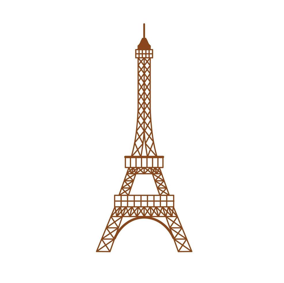 Eiffel Tower flat vector illustration in color isolated on white background. A symbol of Paris. Item for tourism concept. Traveling. World famous landmarks.