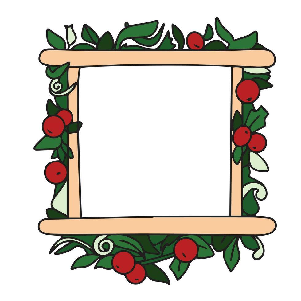 Navidad marco aislado en blanco antecedentes. mano dibujado Navidad marco de colores contorno en garabatear estilo. vector ilustración.
