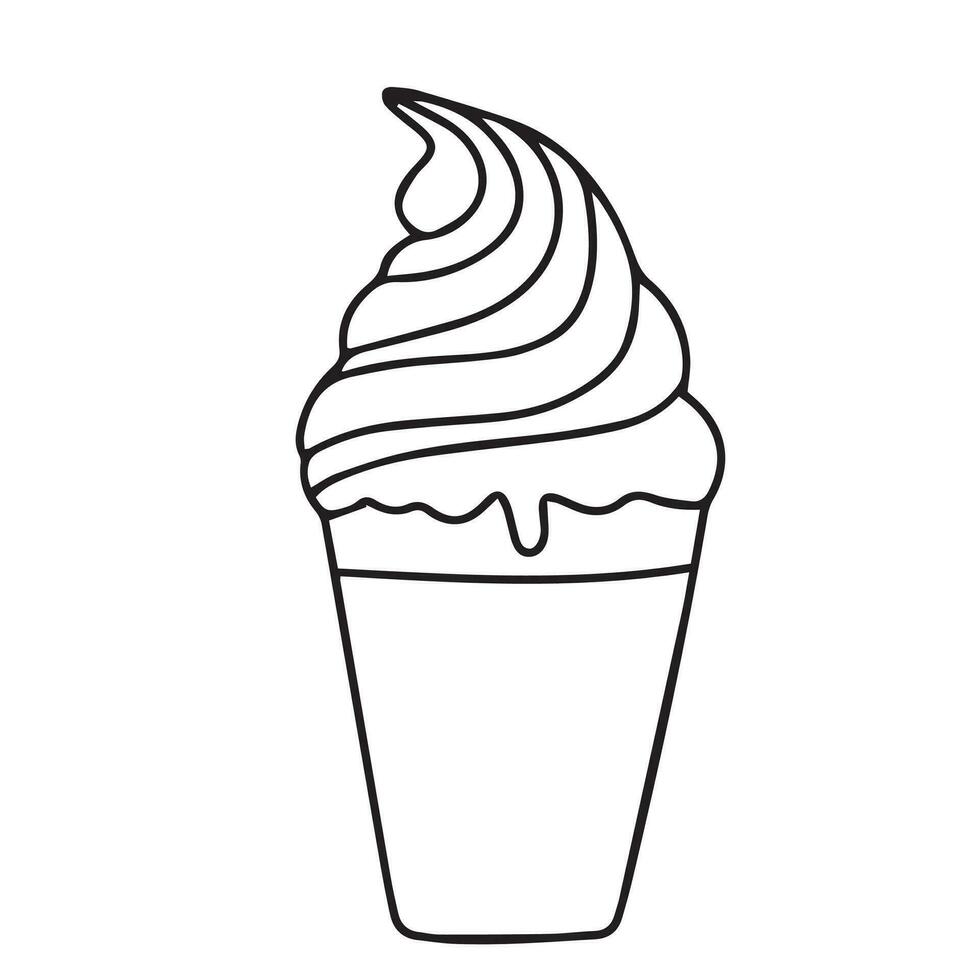 Ice cream in doodle style isolated on white background. Outline ice cream hand draw vector illustration.