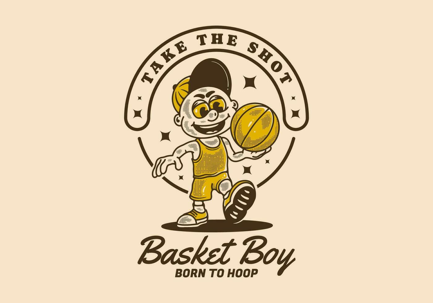 Basket boy, take the shot, illustration character of a boy holding a basket ball vector