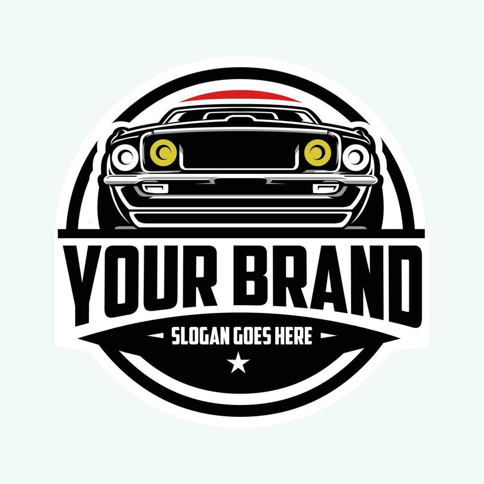 American Muscle Car Front View Circle Emblem Logo Badge Vector Art Isolated. Best for Garage and Mechanic Logo