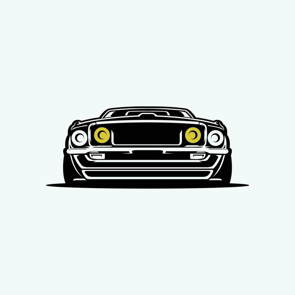 American Muscle Car Front View Silhouette Monochrome Vector Art Silhouette Isolated in White Background
