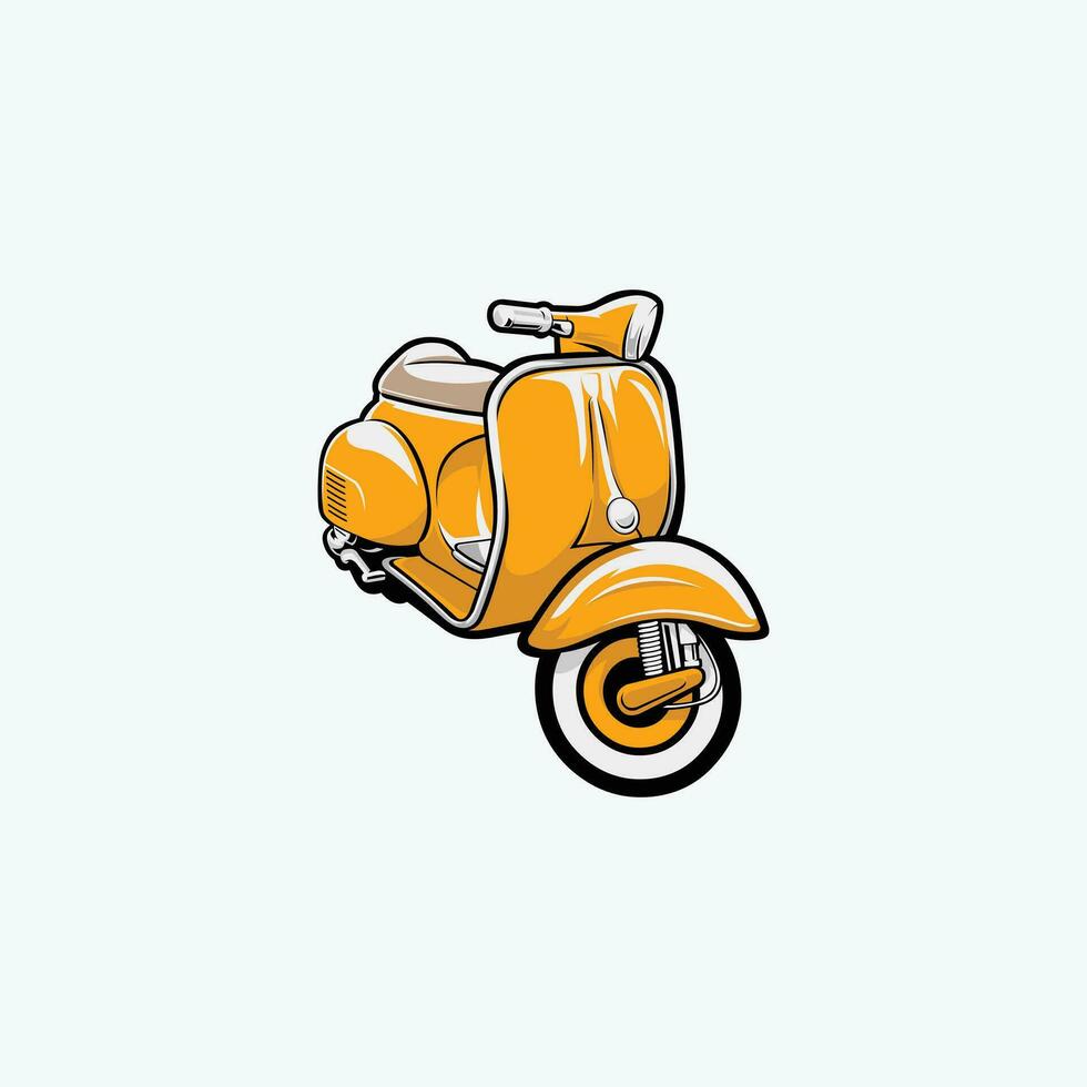 Classic Scooter Bike Vector Art Illustration in White Background. Best for Classic Automotive Enthusiast