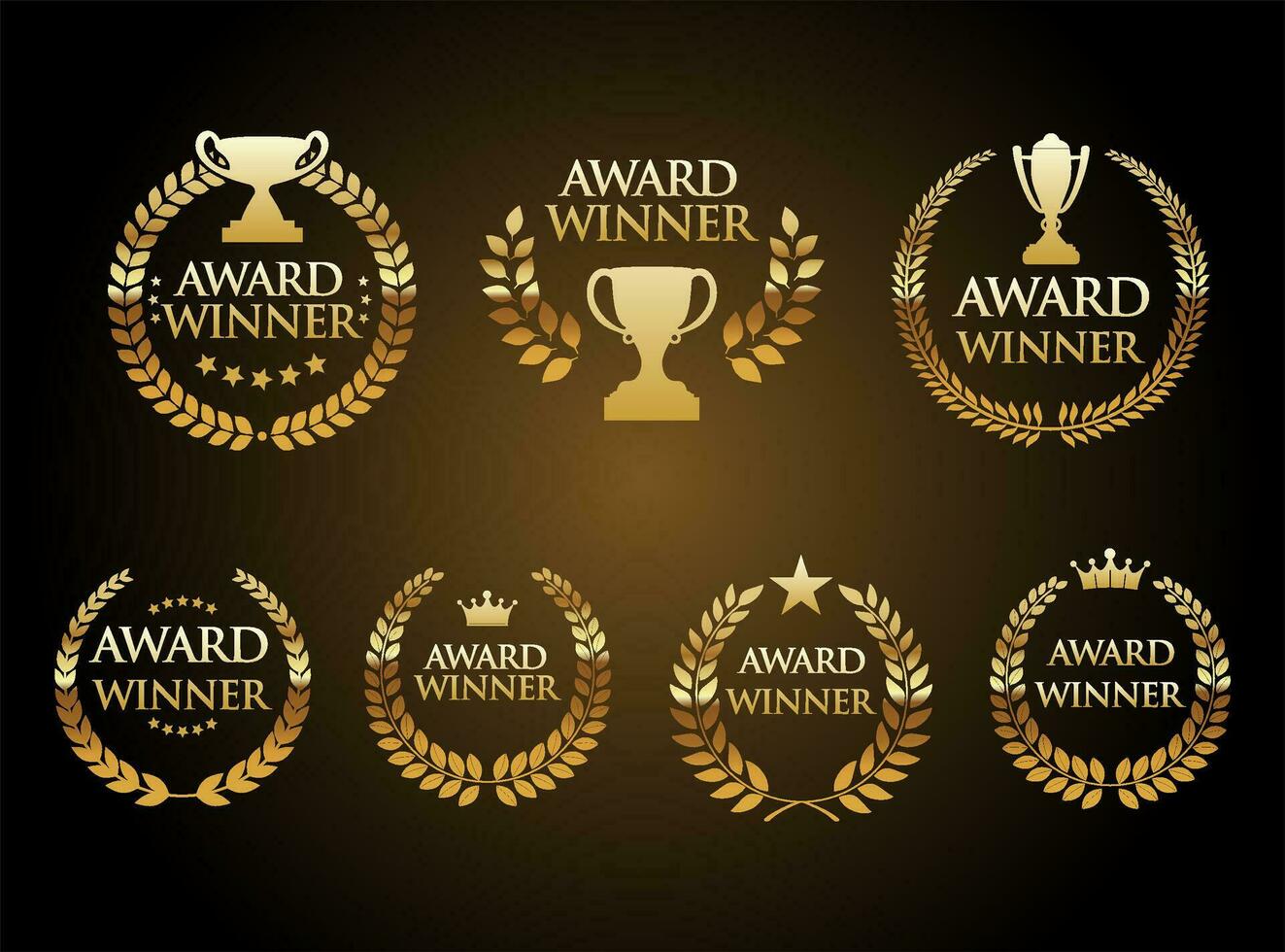 Award Winner emblem collection of gold laurel wreath black text vector
