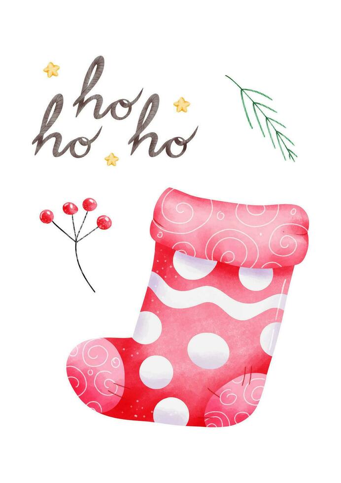Watercolor Christmas sock Vector illustration