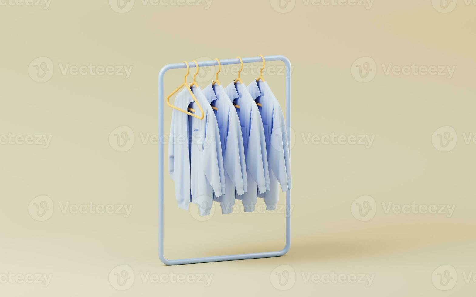 Some shirts with yellow background, 3d rendering. photo