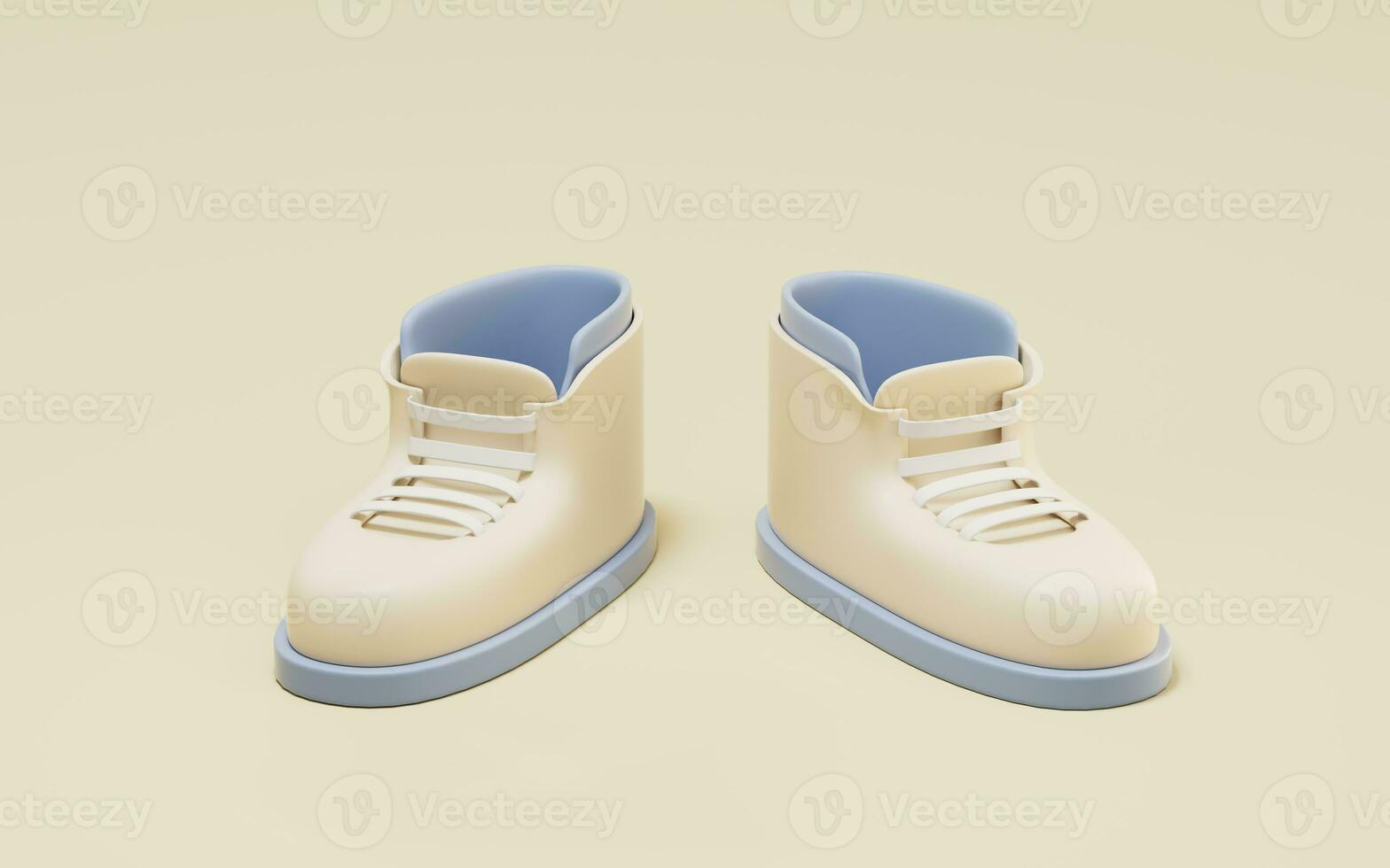 A pair of casual shoes with yellow background, 3d rendering. photo