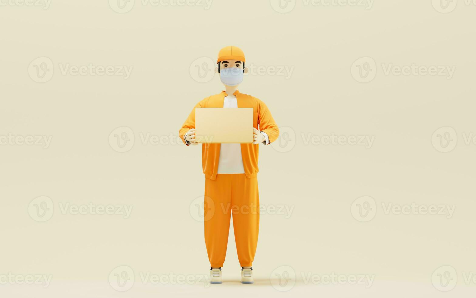 A cartoon deliveryman and gifts, 3d rendering. photo