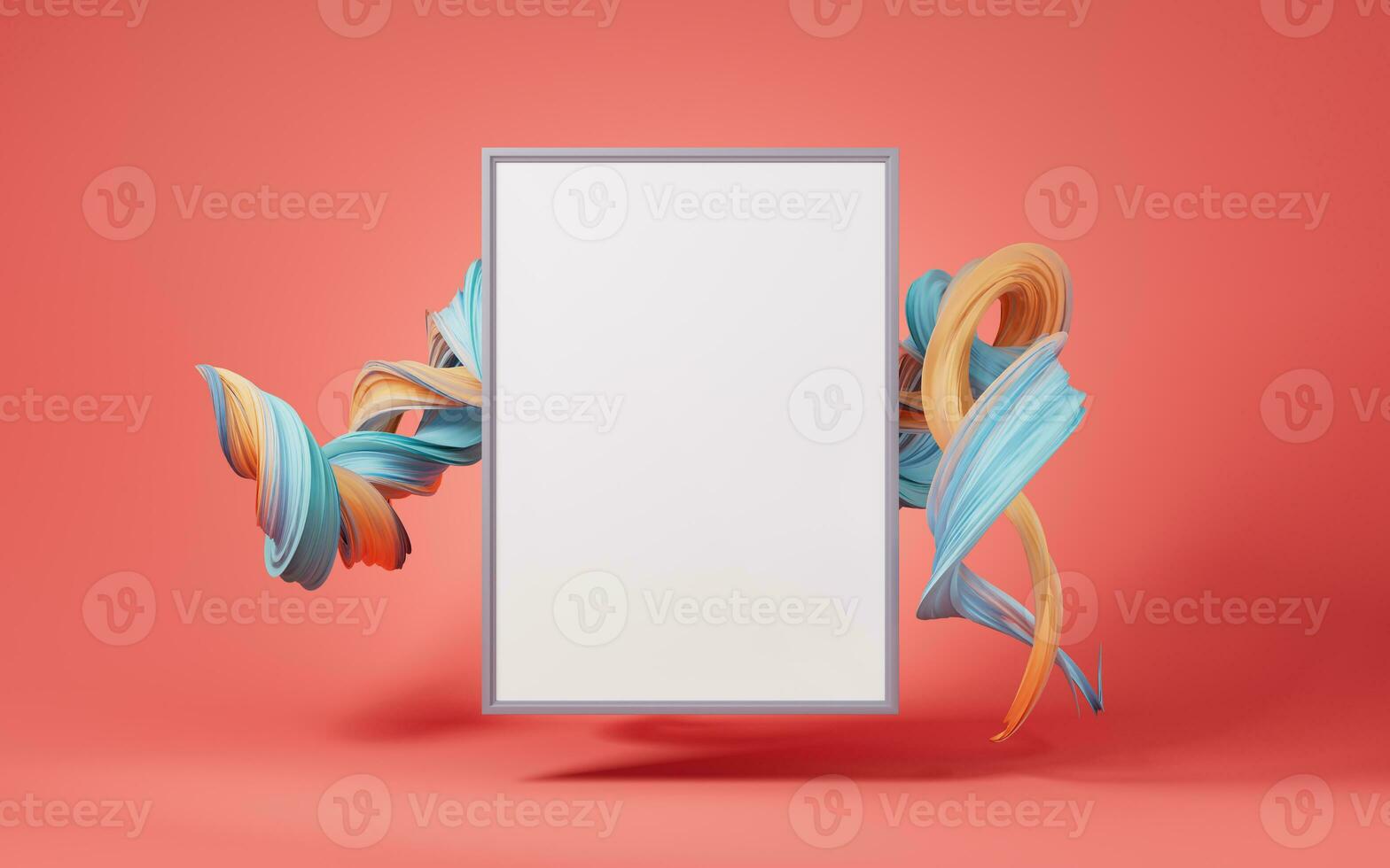 Blank board with abstract flowing gradient lines, 3d rendering. photo