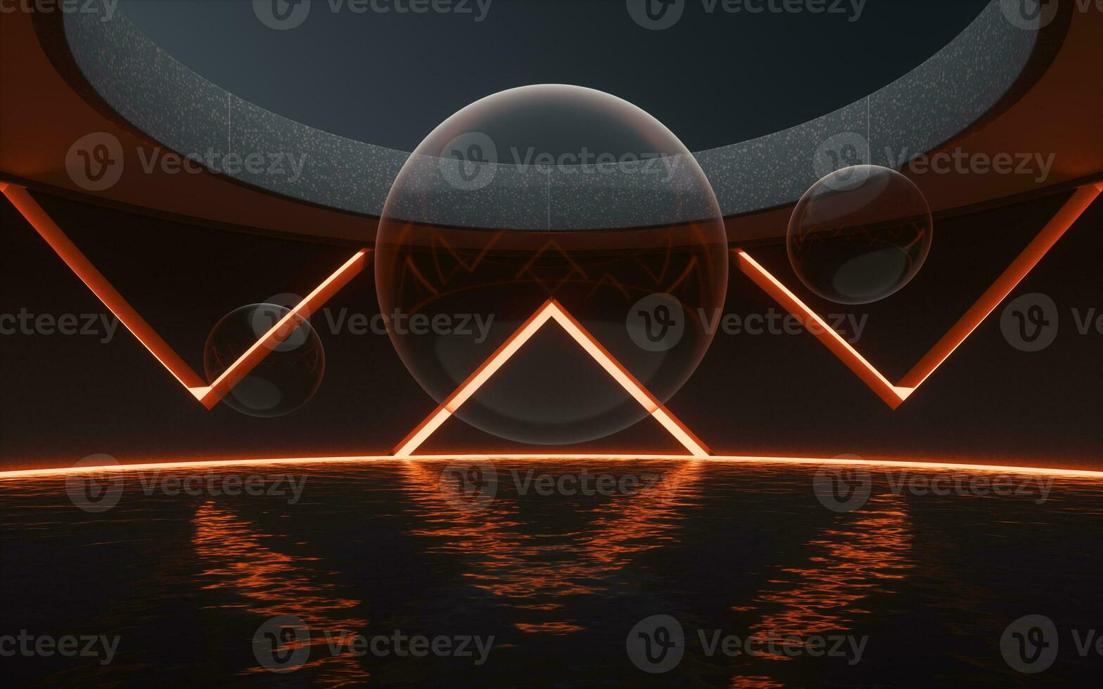 Water surface with glowing lights, 3d rendering. photo