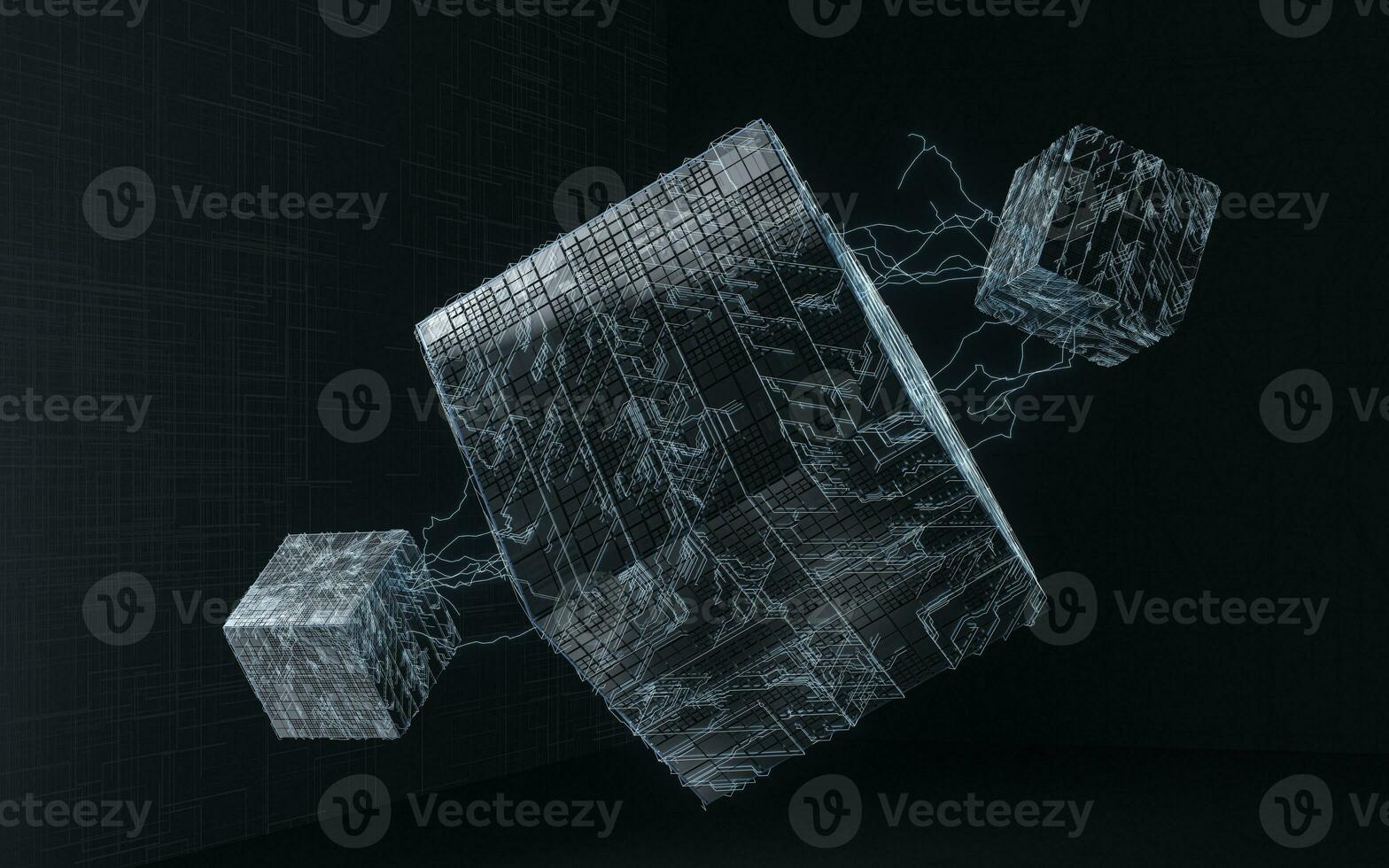 Cubes with black background, science and technology, 3d rendering. photo