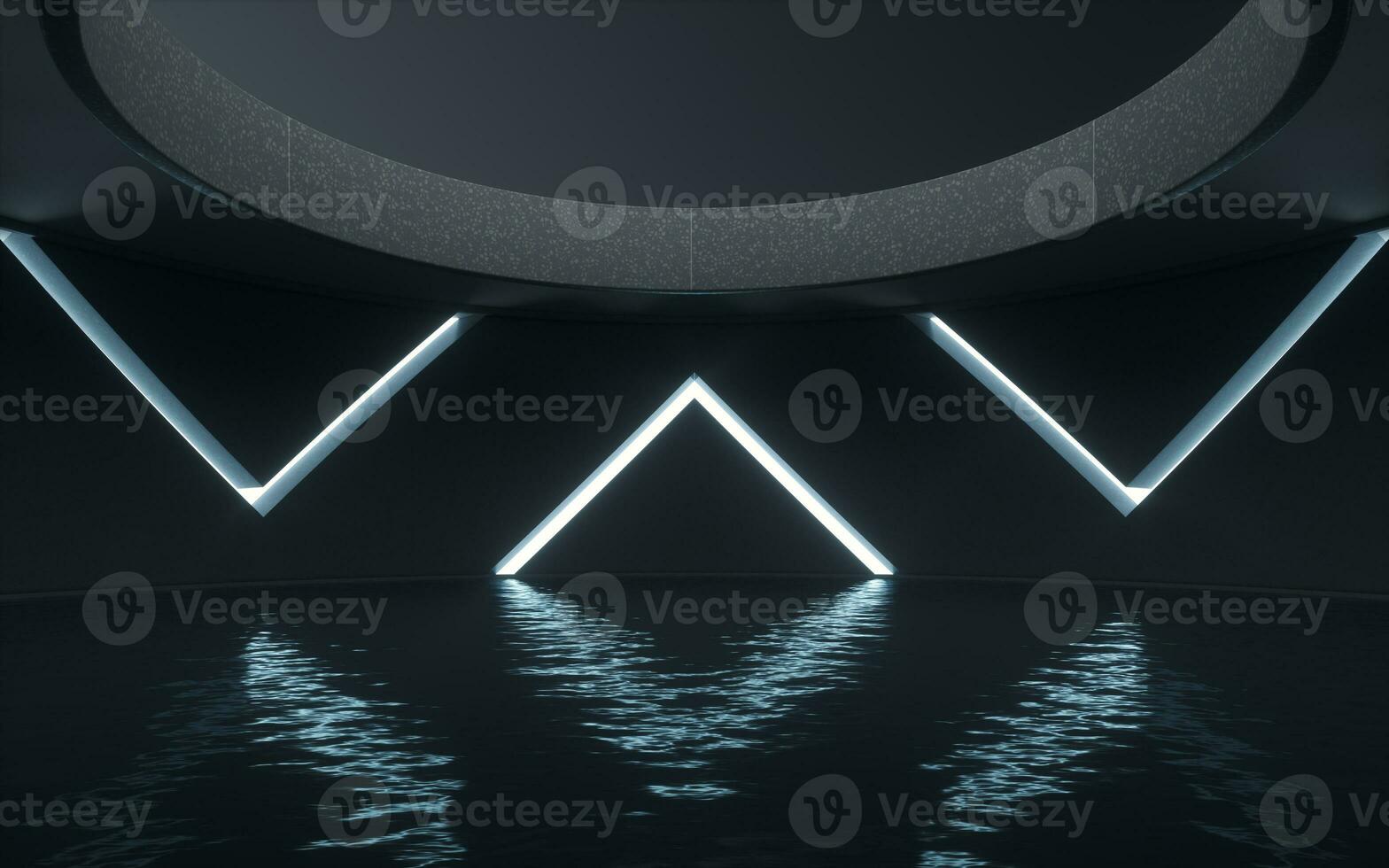 Water surface with glowing lights, 3d rendering. photo