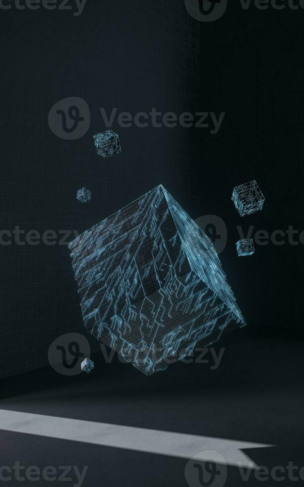 Cubes with black background, science and technology, 3d rendering. photo