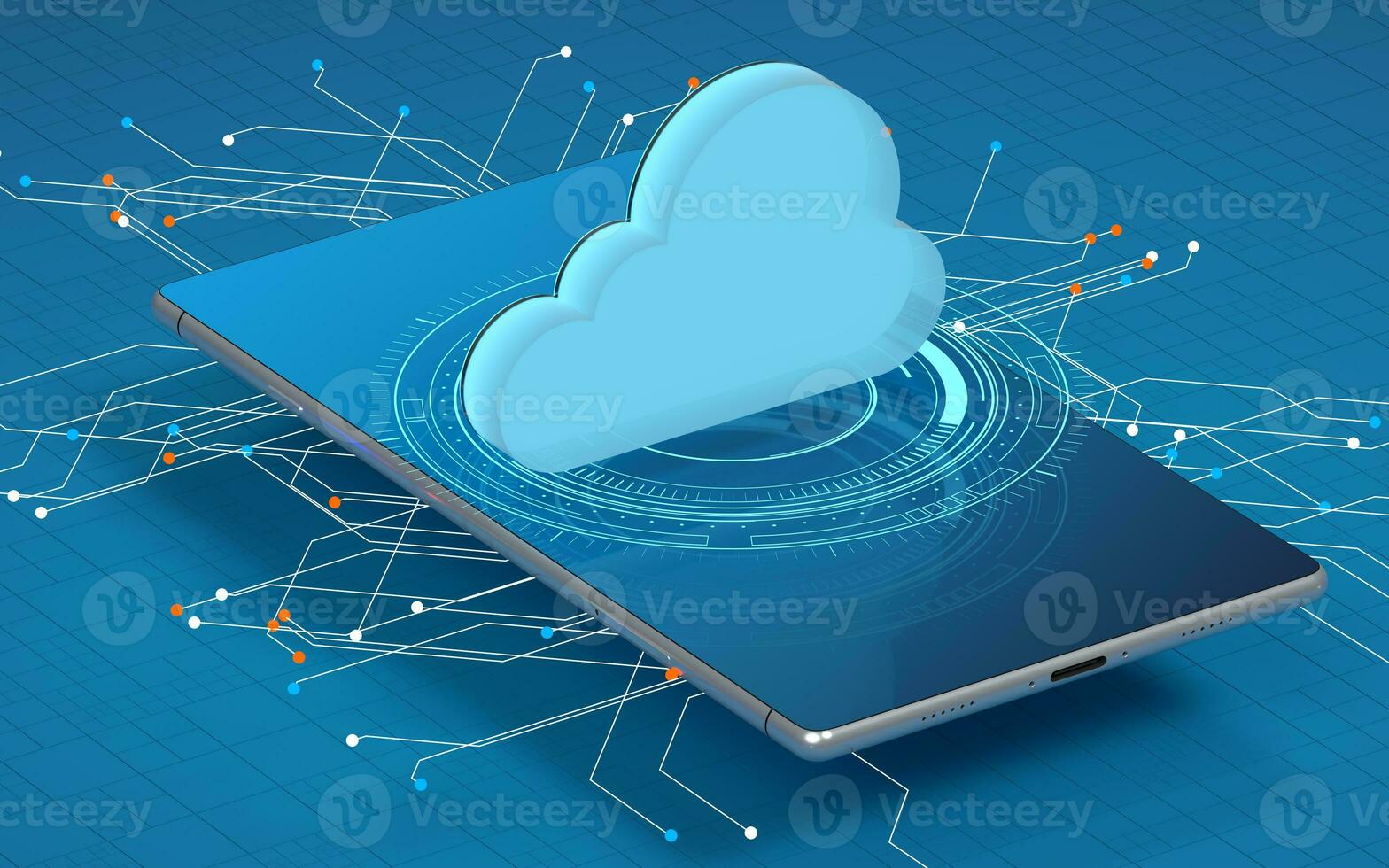 Mobile and cloud computing, subject of science and technology, 3d rendering. photo