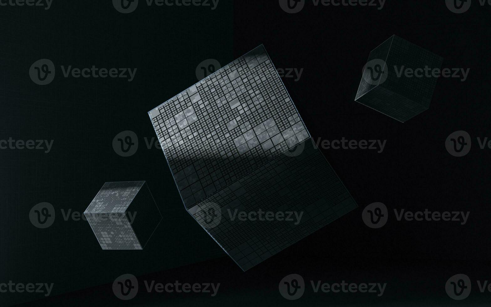 Cubes with black background, science and technology, 3d rendering. photo