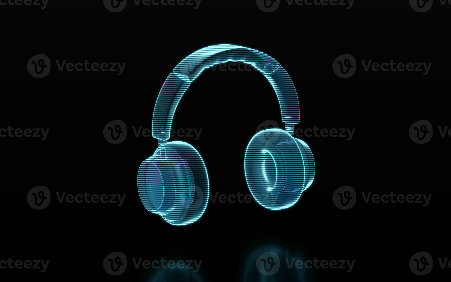 Holographic image of headphones gaming headset, 3d rendering. Listening audio electronic device. photo