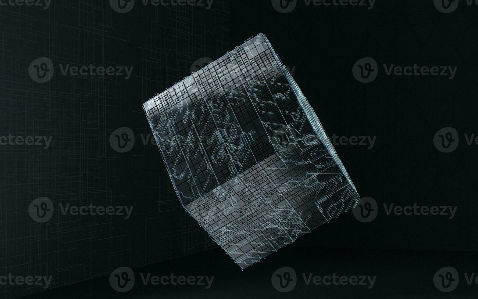 Cubes with black background, science and technology, 3d rendering. photo