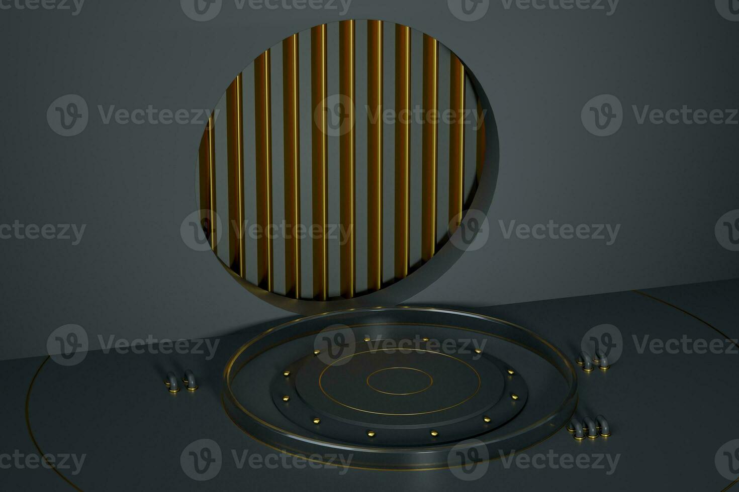 Round product stage with golden decoration, 3d rendering. photo